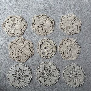 Lot Of 9 Hand Crochet Doilies 5.5-6” Beige Natural  Wedding Tea Party NEW Table